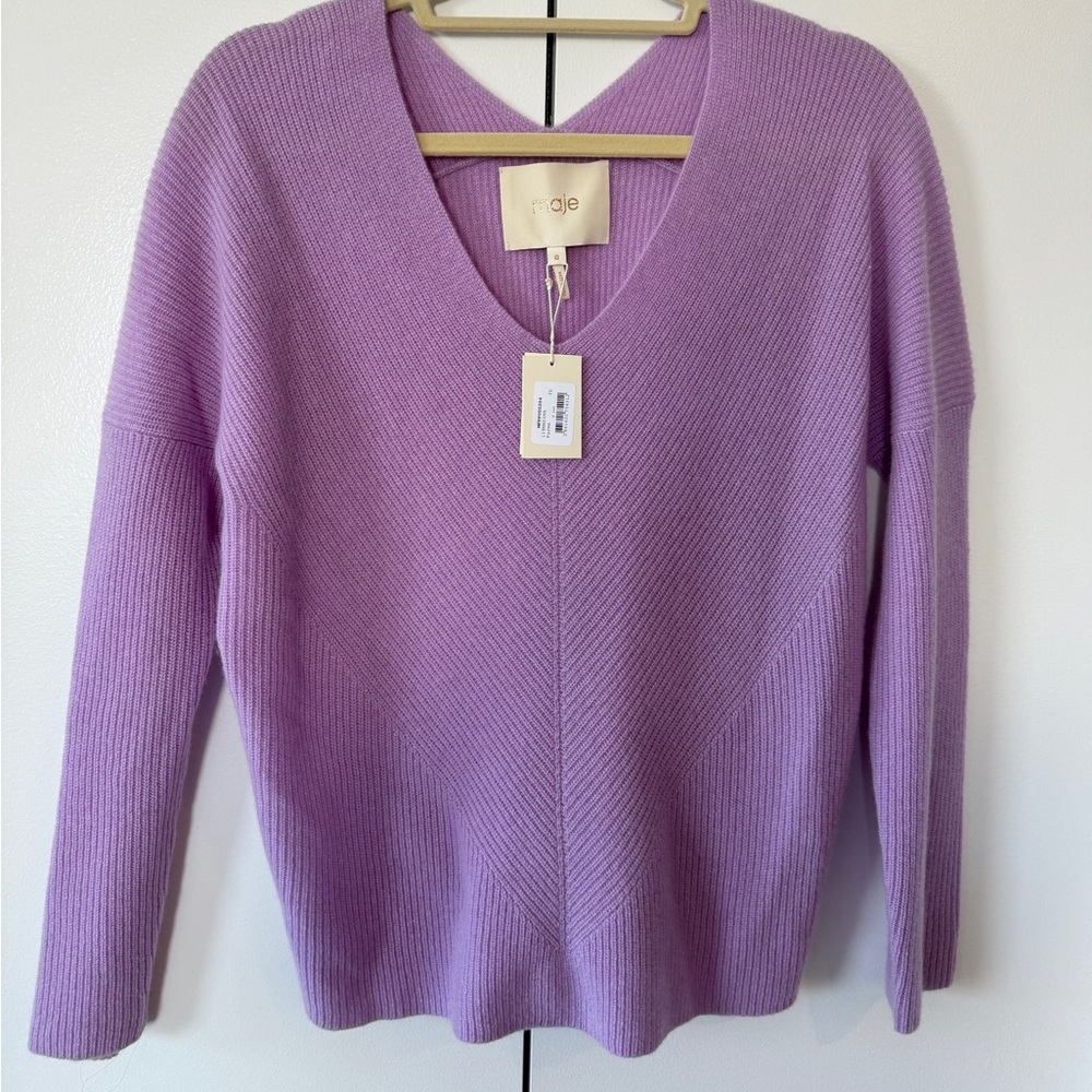 Purple cashmere v-neck sweater, Maje, never worn, size: 0